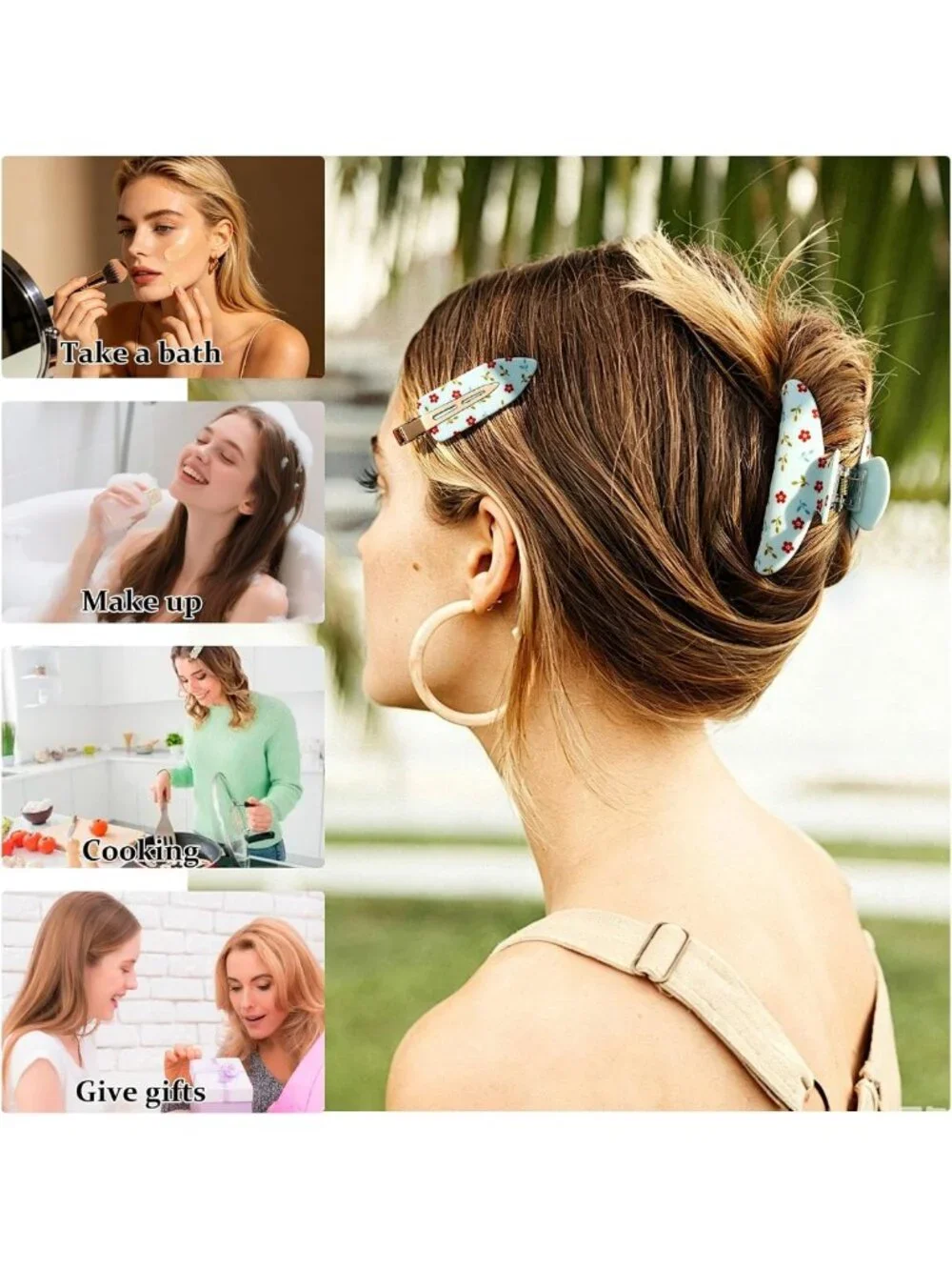 3 PCS Cute Blue Flower Hair Clips for Women & Girls | Stylish Claw Clips